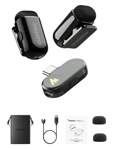 MAONO T1mini micrófono de solapa inalámbrico para iPhone Android Tablet PC con cancelación de ruido configuración de aplicación para grabación de Audio y vídeo