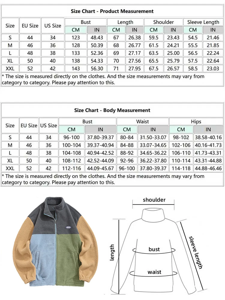 ZAFUL Men\'s Casual Fleece Fluffy Colorblock Stand Collar Zip Up Pocket Applique Design Jacket