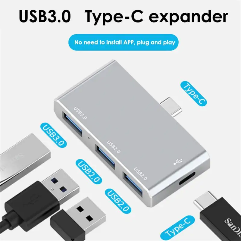 RYRA USB 3.0 Type C Hub 4 In 1 Multi -port Docking Station Splitter Mini Zinc Alloy USB 3.0 Hub High Speed Adapter For PC Laptop