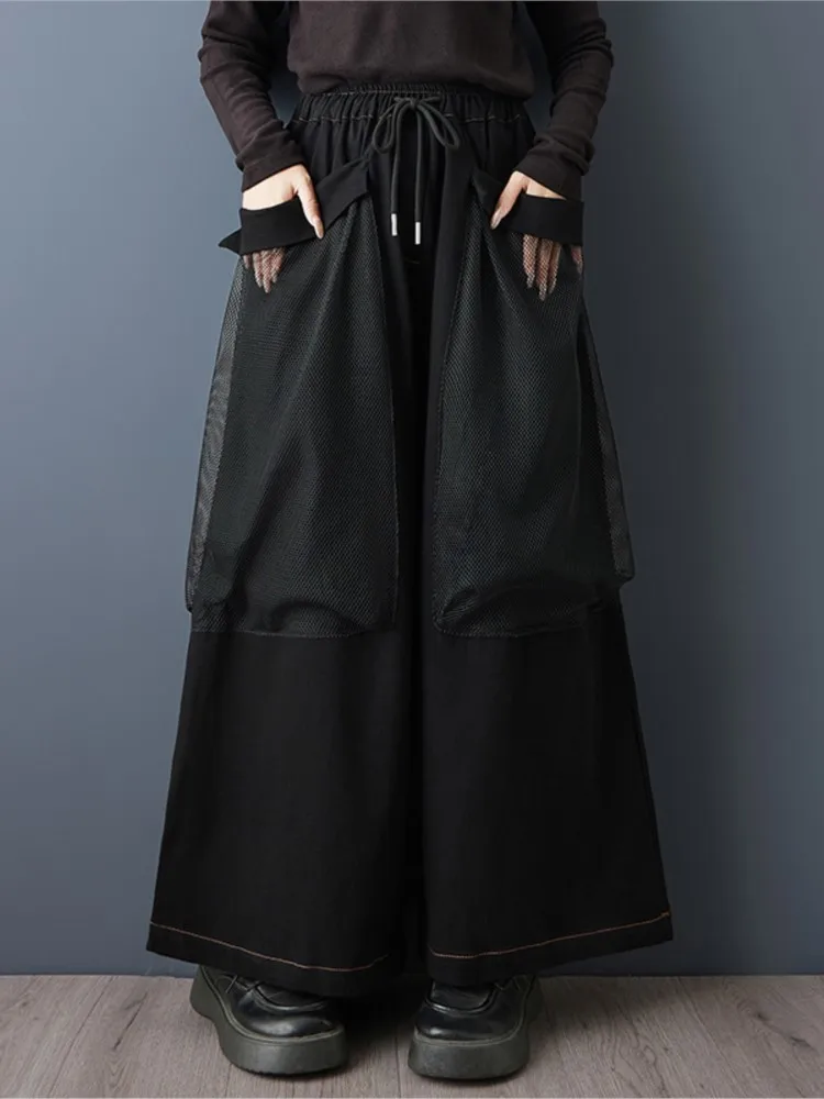 Oversized Autumn Jeans Wide Leg Pants Women Wesh Patchwork High Waist Pants Ladies Trousers Fashion Loose Woman Cargo Pants
