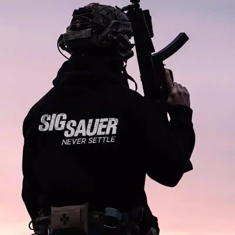 الميكانيكية SIG الكلاسيكية شعار التكتيكية طباعة الخريف والشتاء القطن مقنعين سترة الأمريكية الرجال قمة الموضة هوديي ملابس غير رسمية #4