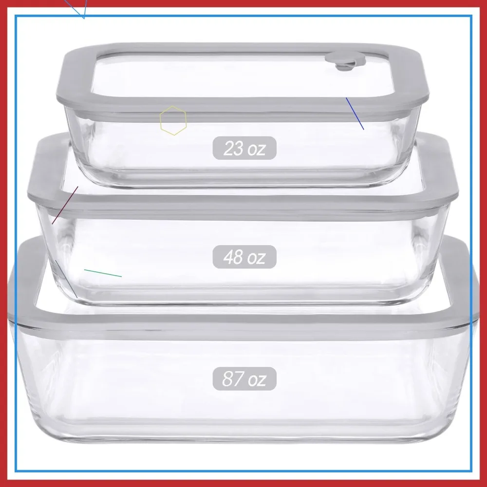 

Стеклянные контейнеры для еды с крышками, набор из 3 больших герметичных контейнеров для хранения, пригодных для использования в микроволновой печи, для подготовки еды.