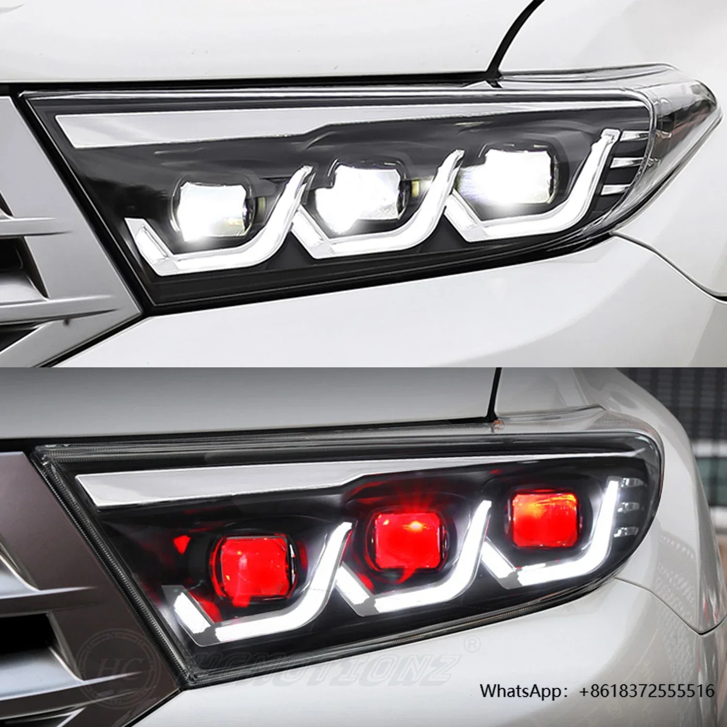 

X HCMOTIONZ Full LED Car Front Lamps With Red Demon Eyes 2011 2012 2013 Head Lights For Toyota Highlander
