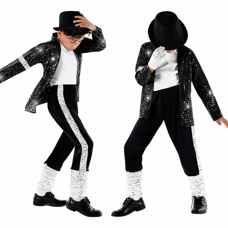 Child King Of Pop Michael Jackson Sequined Jacket Pants Silver Leg Warmers Full Accessory Kit Stage Performance Costume