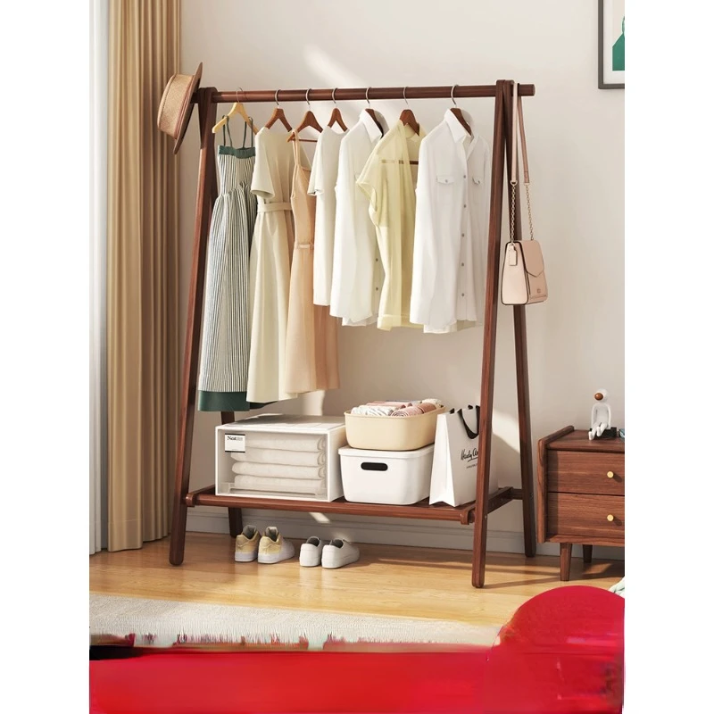 

Solid wood hanger floor bedroom coat rack household folding clothes rack online celebrity simple living room clothes rack