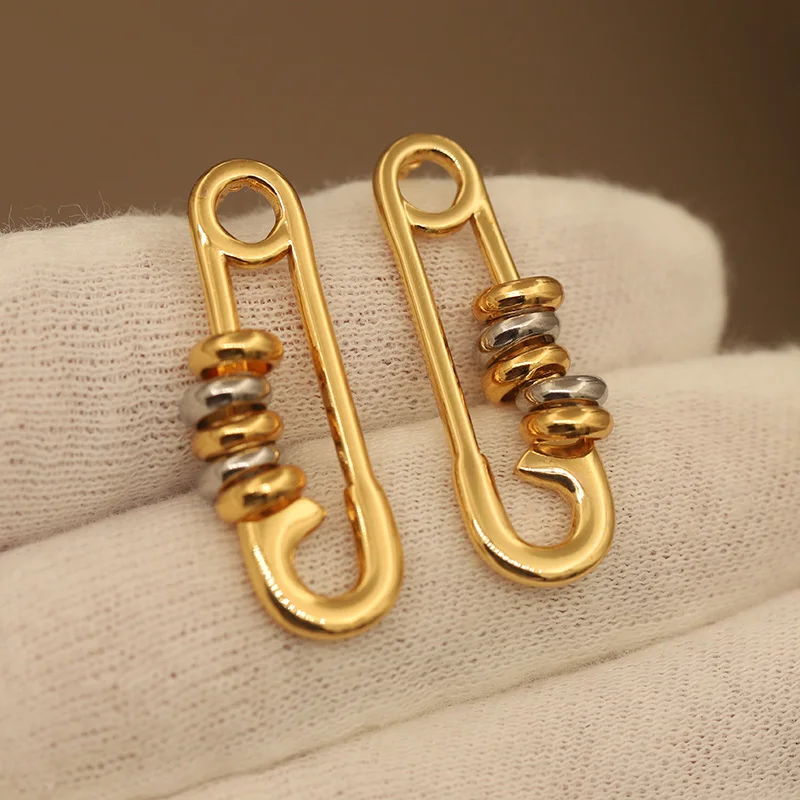 Classic 316L Stainless Steel 18K PVD Plated Pin Stud Earrings for Women Fashion Brand Jewelry Simple Vintage Golden Earrings