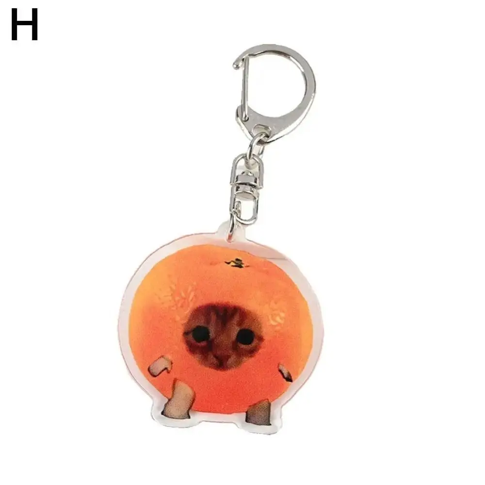 Exquisite Acrylic Food Cat Head Keychain Funny Fashion Cat Meme Pendant Creative Kitty Banana Cat Keyring Hanging Accessory