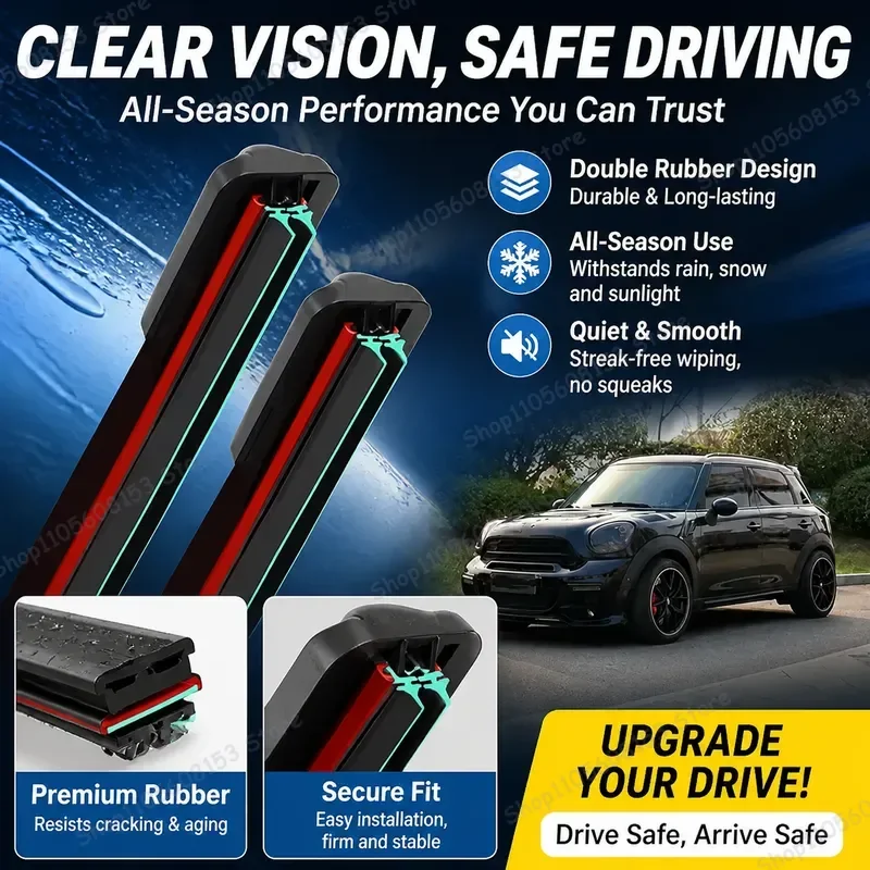 

For Mini Countryman R60 F60 MK1 MK2 2010–2023 Front Rear Windshield Wiper Blades 2PCS All Weather Rain Repellent Quiet