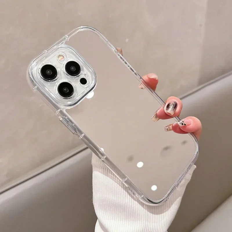 Simple Makeup Mirror Clear Phone Case for iPhone 15 14 13 12 11 Pro Max XR XS X 8 7 6S 6 Plus SE 2020 2022 Air Bag Protect Cover