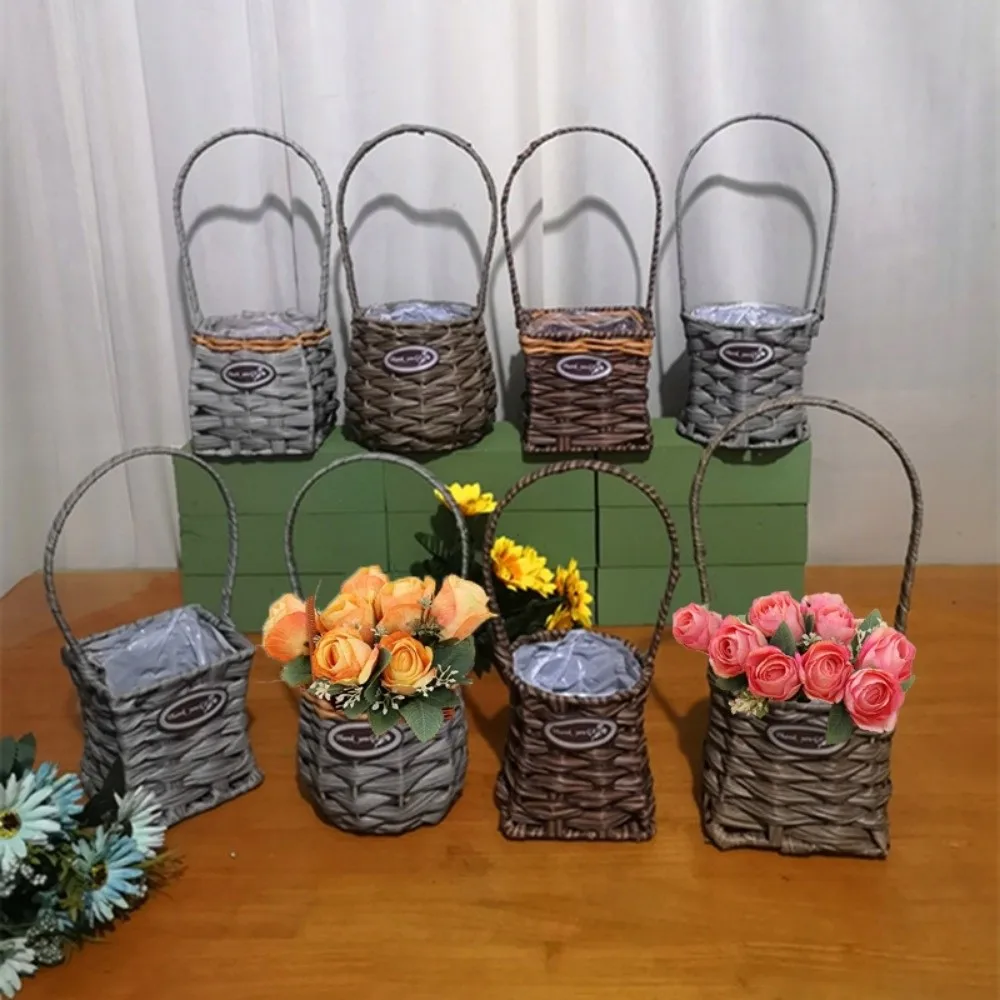 with Handles Imitation Rattan Storage Baskets Handmade Handwoven Home Decoration Braid Basket 10 Styles
