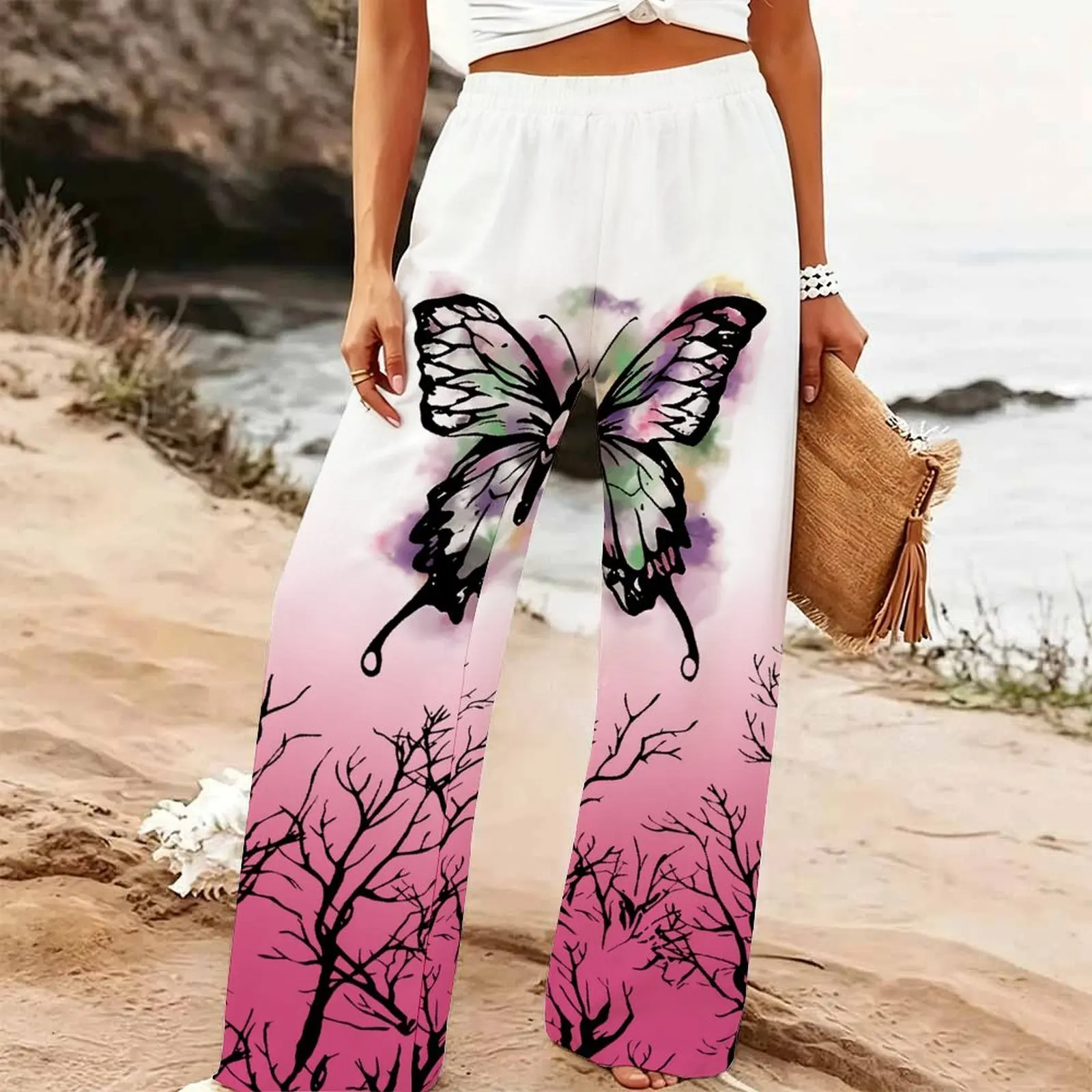 Loose Jogging Pants Elegant Yoga Pants Autumn Winter Women High Waisted Wide Leg Pants Printed Trousers Retro Mopping Pants