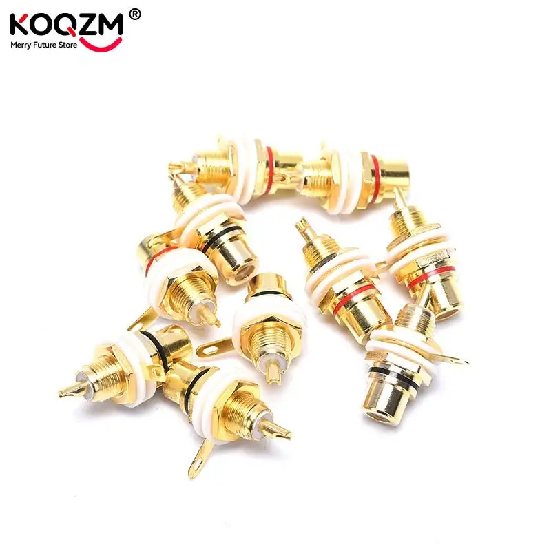 10pcs/lot Panel Mount Gold Plated RCA Female Plug Jack Audio Socket Amplifier Chassis Phono Connector With Nut Solder Cup