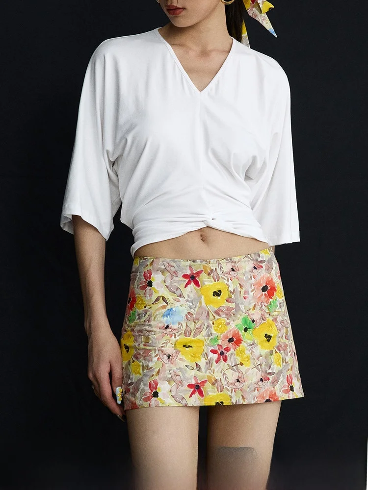 

Женская футболка Ourhour с коротким рукавом, V-образным вырезом и узлом на талии, черно-белая, повседневная, летняя, модная, топ без рукавов