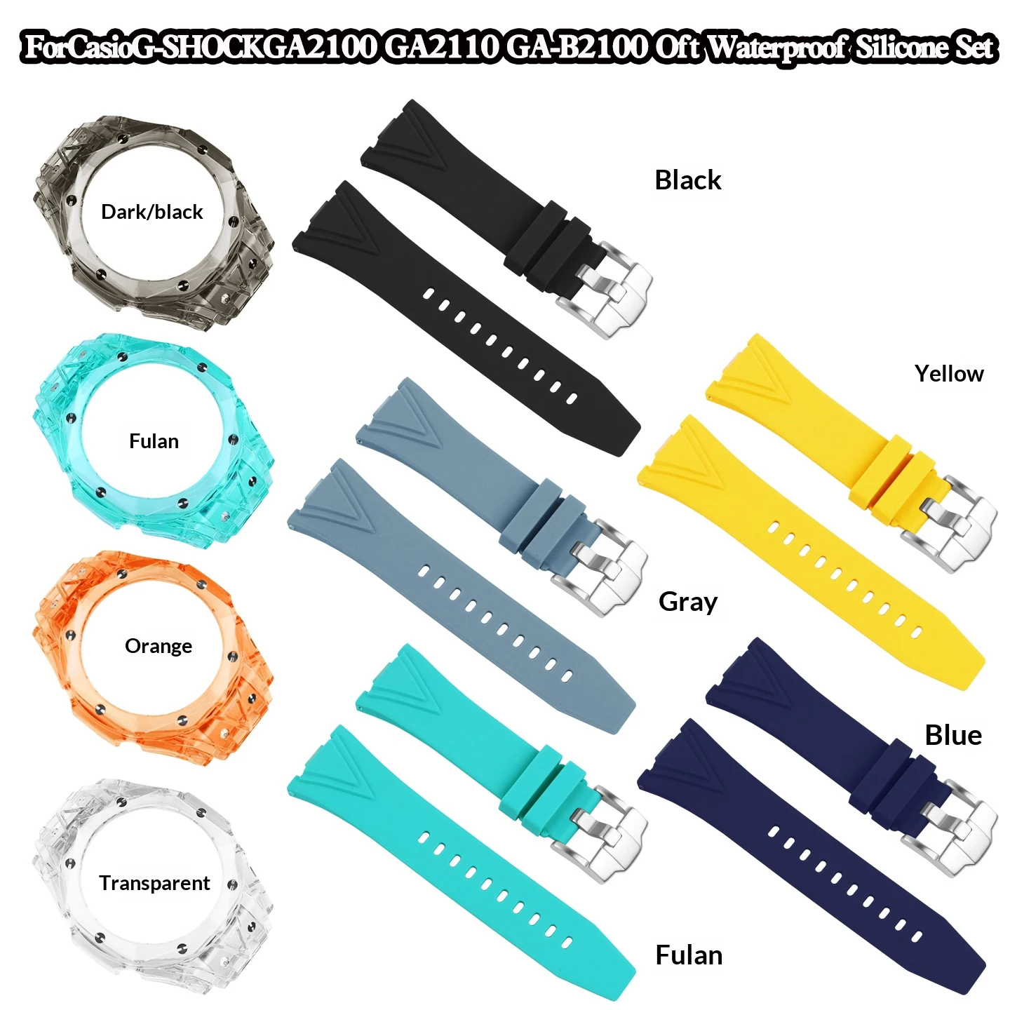 Kit de modification en silicone transparent pour Casio GA-2100/GA-B2100, comprenant un boîtier et un bracelet en silicone transparent style Glacier pour modèles Farmhouse Oak GA2100/2110
