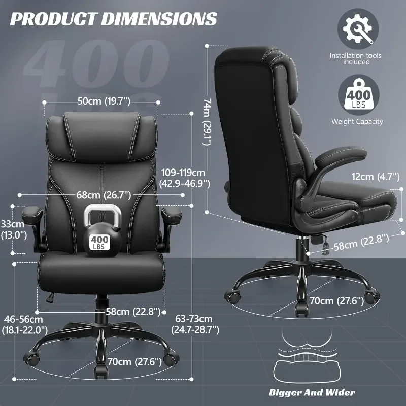 Office Chair, Ergonomic Big and Tall Computer Desk Chairs, Executive Breathable Leather Chair with Adjustable