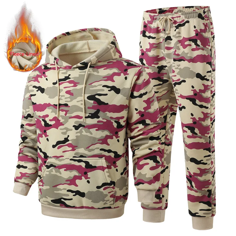 2026 Spring Men's Tracksuit running Set Hooded Fleece Lined Jogging Suit Hoodie+Pants Casual Outfits Sportswear Fashion Clothes