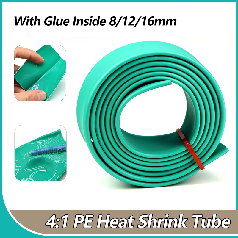 

Green 4:1 Heat Shrink Tube With Glue Inside 8mm 12mm 16mm Dual Wall Thermoretractile Tube ﻿Cable Shrink Wrap Protector Sleeving