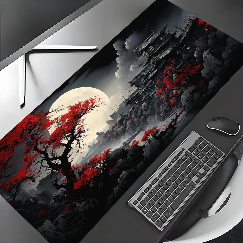 Rot-Schwarze Kunstlandschaften Mauspad Gummi Rutschfeste Schreibtischunterlage Gamer PC-Zubehör Gaming-Matte Tastatur-Erweiterungs-Mauspad