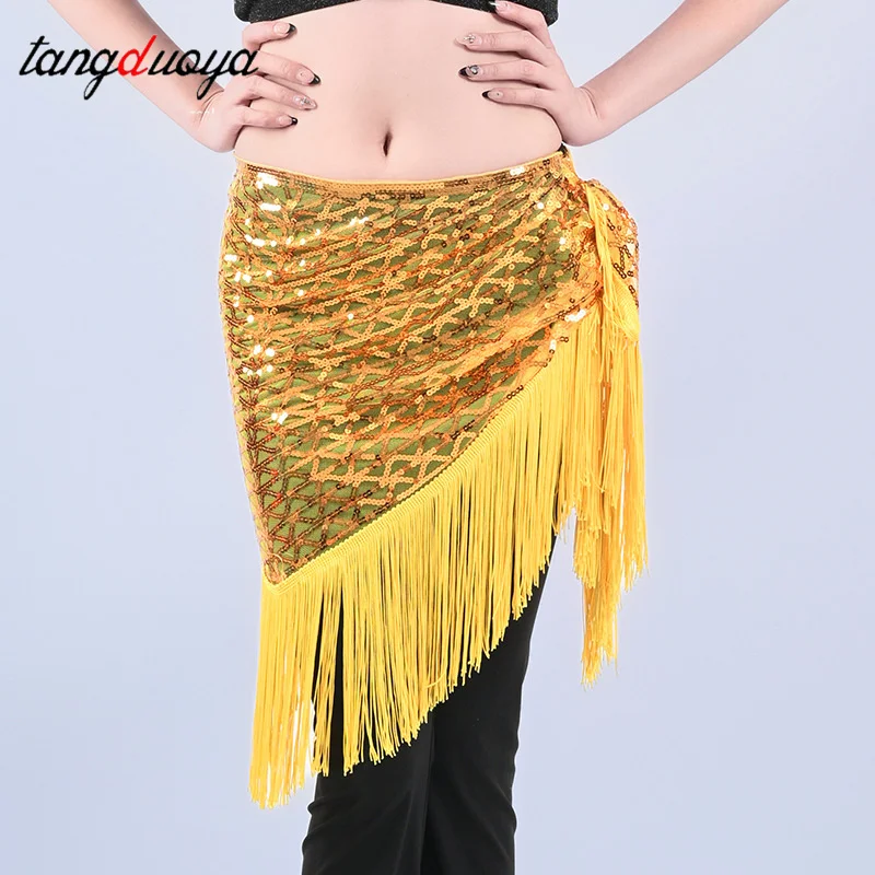 ملابس رقص البطن المرأة كبار الترتر شرابة الثلاثي وشاح الورك الكبار حزام الخصر سلسلة الرقص ممارسة الخصر وشاح #3