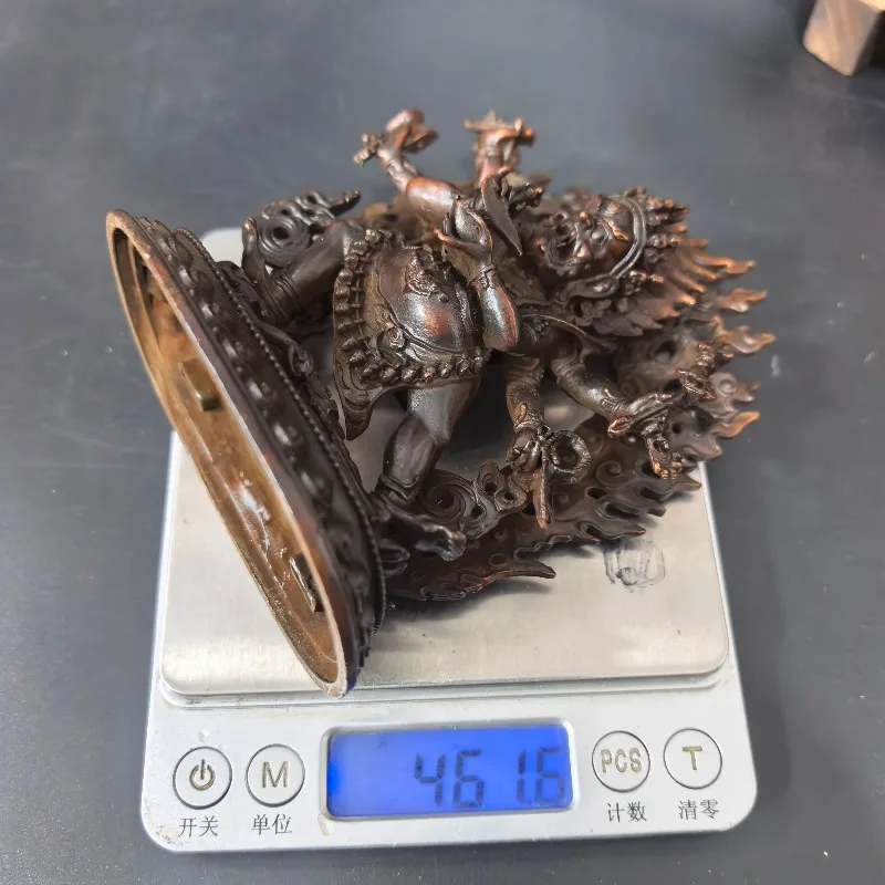 Chinese Retro Six‑Armed Mahakala Statue Vintage Metal Tibetan Dharma Protector Figurine Desktop Ornament Altar Decor Craft Gift