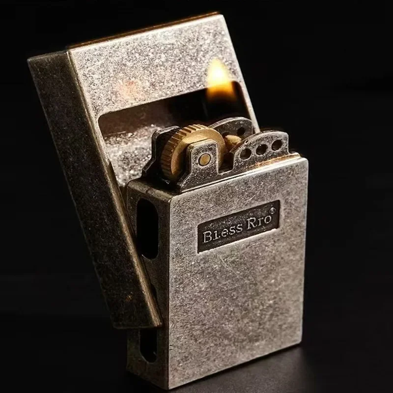 New Retro Elegant Pull Style Internet Celebrity Grinding Wheel Lighter Old-Fashioned Trench Machine Open Flame Oil Lighters Gift