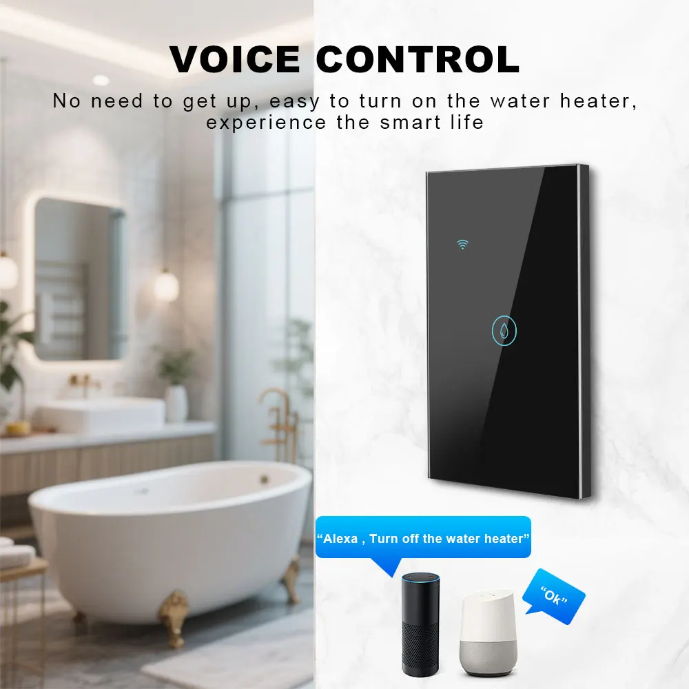 WiFi Smart Water Heater Switch/Voice Control, Remote App/Timing Energy Metering/Compatible with Alexa/Google Home