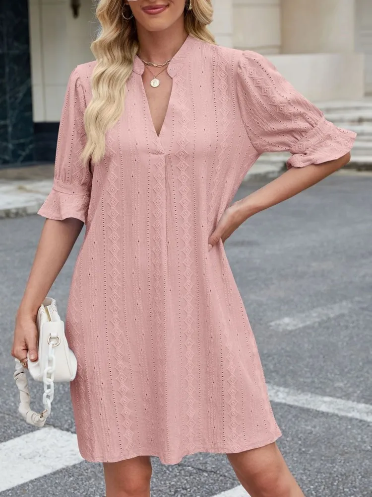 Vestidos para mujer Color sólido cinco puntos media manga cuello en V vestido suelto agradable a la piel vacaciones estilo playero vestido veraniego bata para mujer