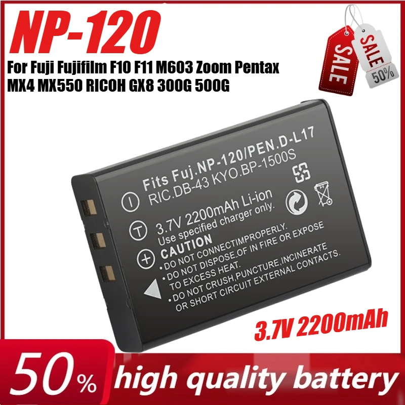 

3.7V 2200mAh NP-120 DL17 D-L7 DB-43 Battery for Fuji Fujifilm F10 F11 M603 Zoom Pentax MX4 MX550 RICOH GX8 300G 500G + Charger