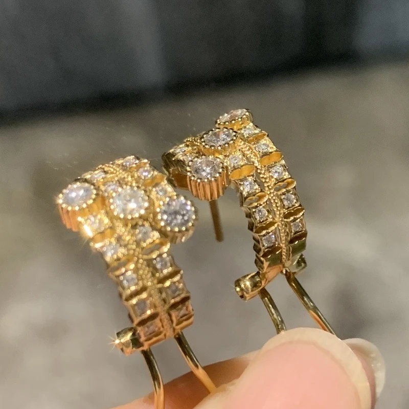 Aazuo Vintage Style Real Jewelry 18K Yellow Solid Gold Real Natrual Diamonds 0.57ct Fairy Clip Earring  For Women Senior Banquet