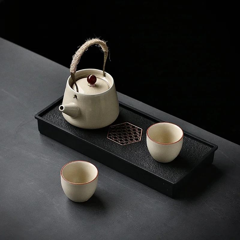 Kung Fu Ru Kiln Teapot Household Personal Tea One Pot Two Cups Dry Brew Single Drink