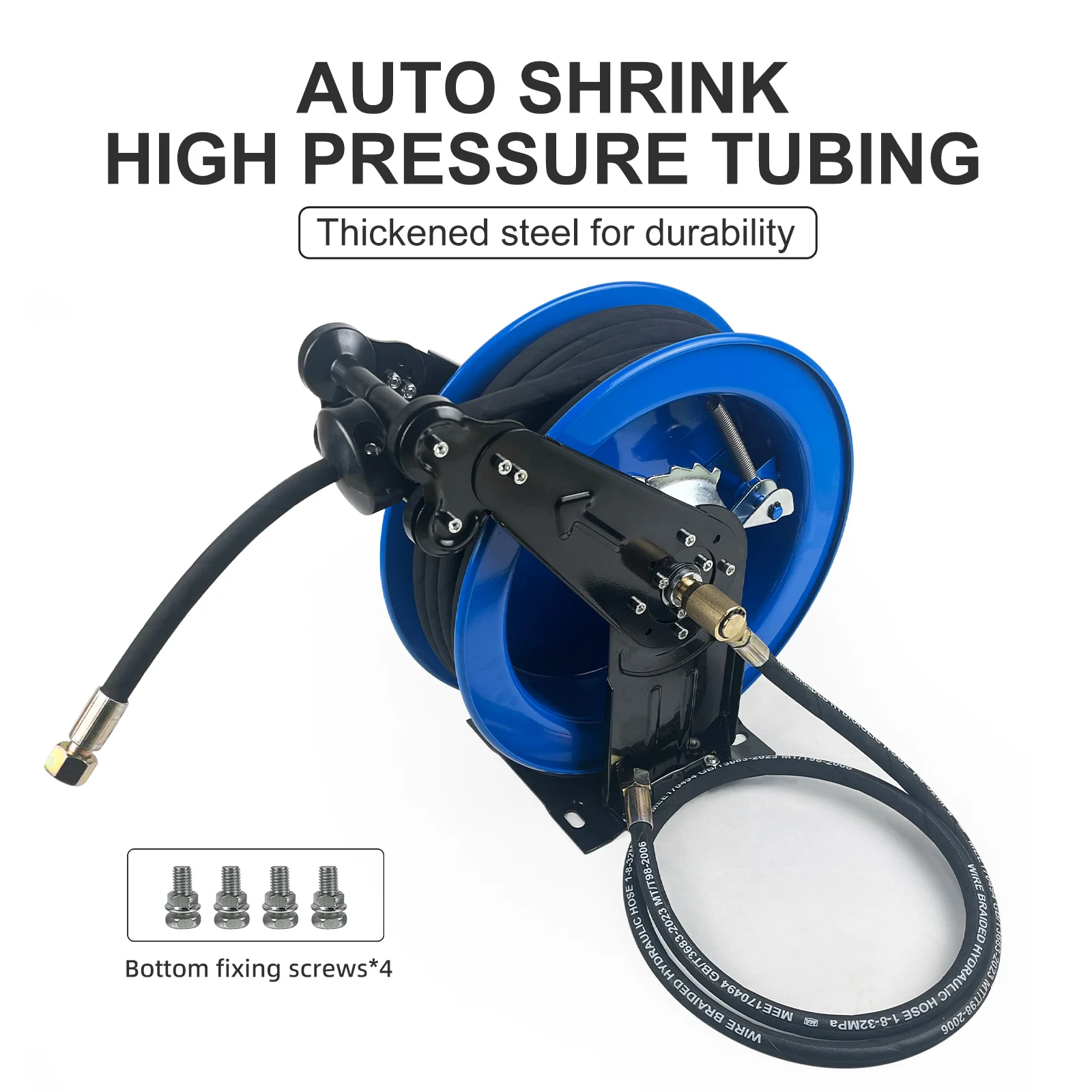 بكرة خرطوم تثبيت على الحائط أوتوماتيكية شديدة التحمل، ترجيع زنبركي صناعي لمعدات العناية بالسيارات والهواء والزيت المائي على نحو سلس #3