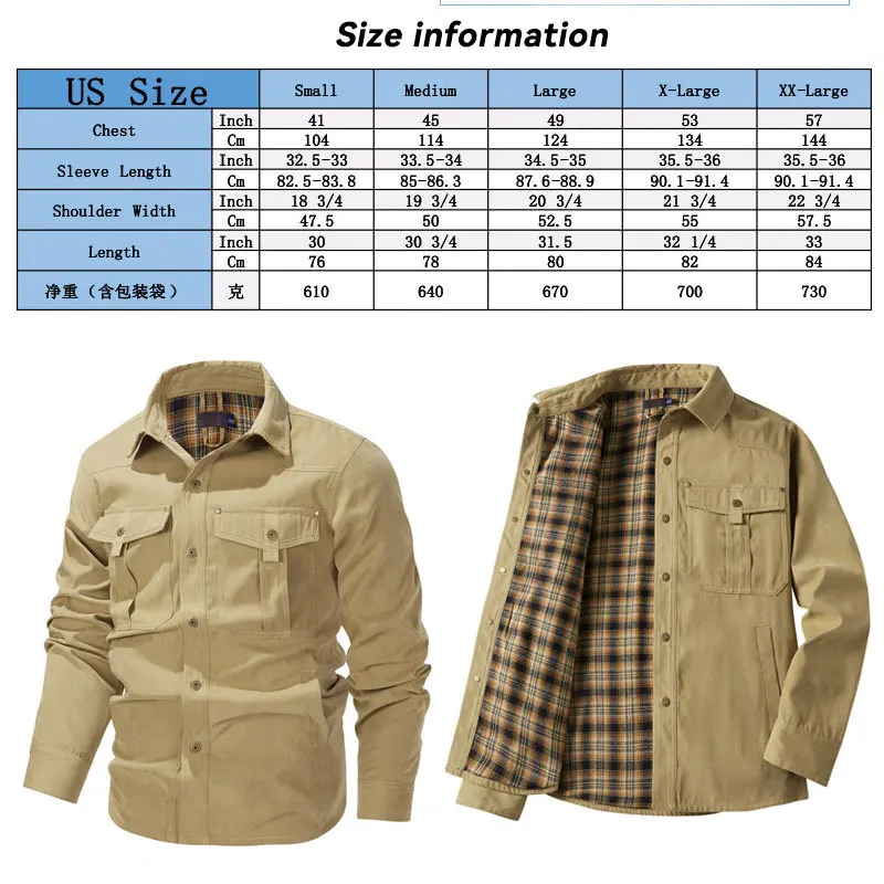 Men's Western Shirts Jacket Flannel Lined Shirt Jackets Long Sleeved Rugged Plaid Cotton Brushed Suede Shirt Jacket