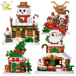 HUIQIBAO Christmas Elk Deer Santa Claus Building Blocks City Snow House Xmas Tree Decor. Bricks Set Toys for Children Kids Gift