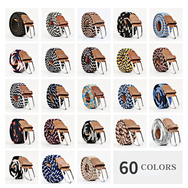 107/120/130cm Female Casual Knitted Pin Buckle Men Belt Woven Canvas Elastic Expandable Braided Stretch Jeans Belts For Women