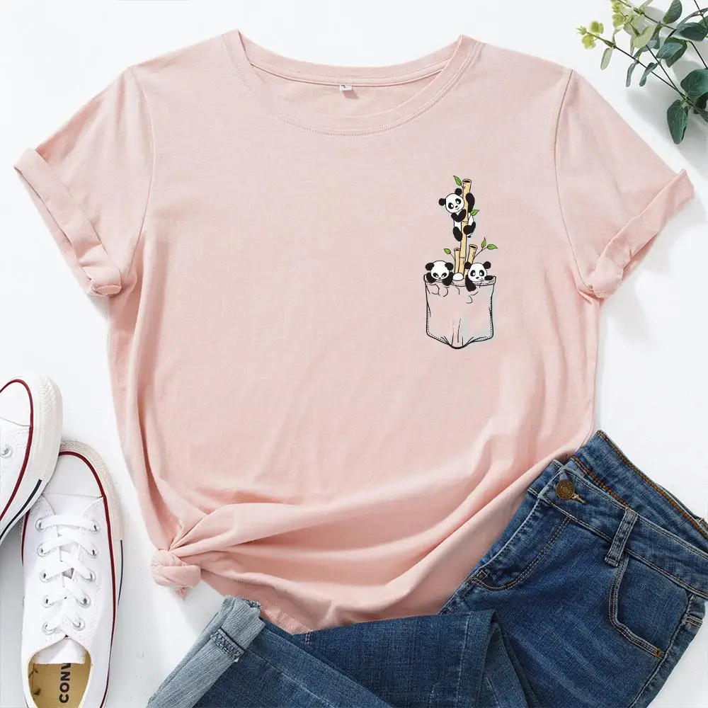 Damen Street Sle Cotton ort Sve T-Shirt Loose Fit Bedrucktes Casual Top Summer Faion Damen T-Shirt