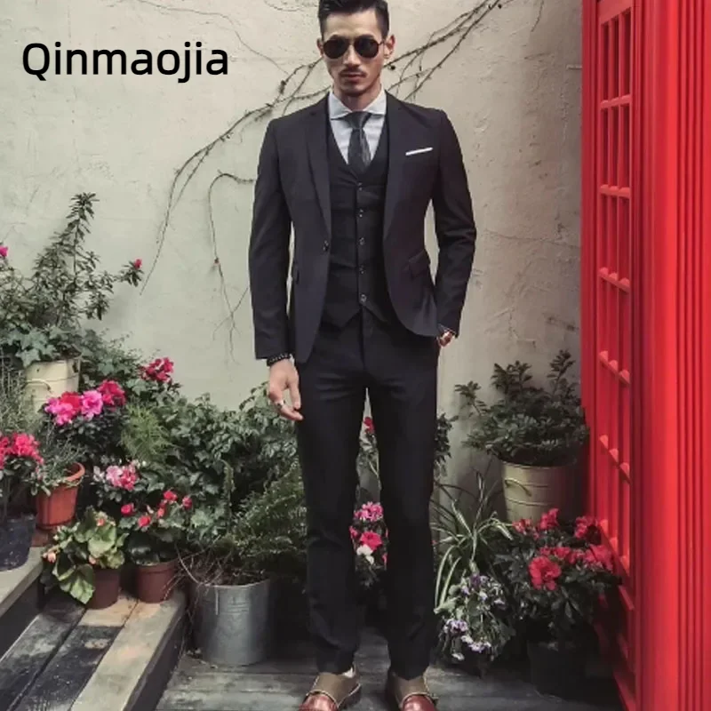 

Classic Suits for Men Business Causal Formal Outfits Elegant Groom Wedding Tuxedo 3 Piece Male Suit (Blazer+Vest+Pants) Costume