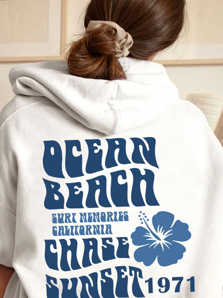 Ocean Beach Chase Sunset 1971 Letter Printed Long Sleeve Plus Size Hoodie Women Sweatshirts Harajuku Girl Casual Streetwear