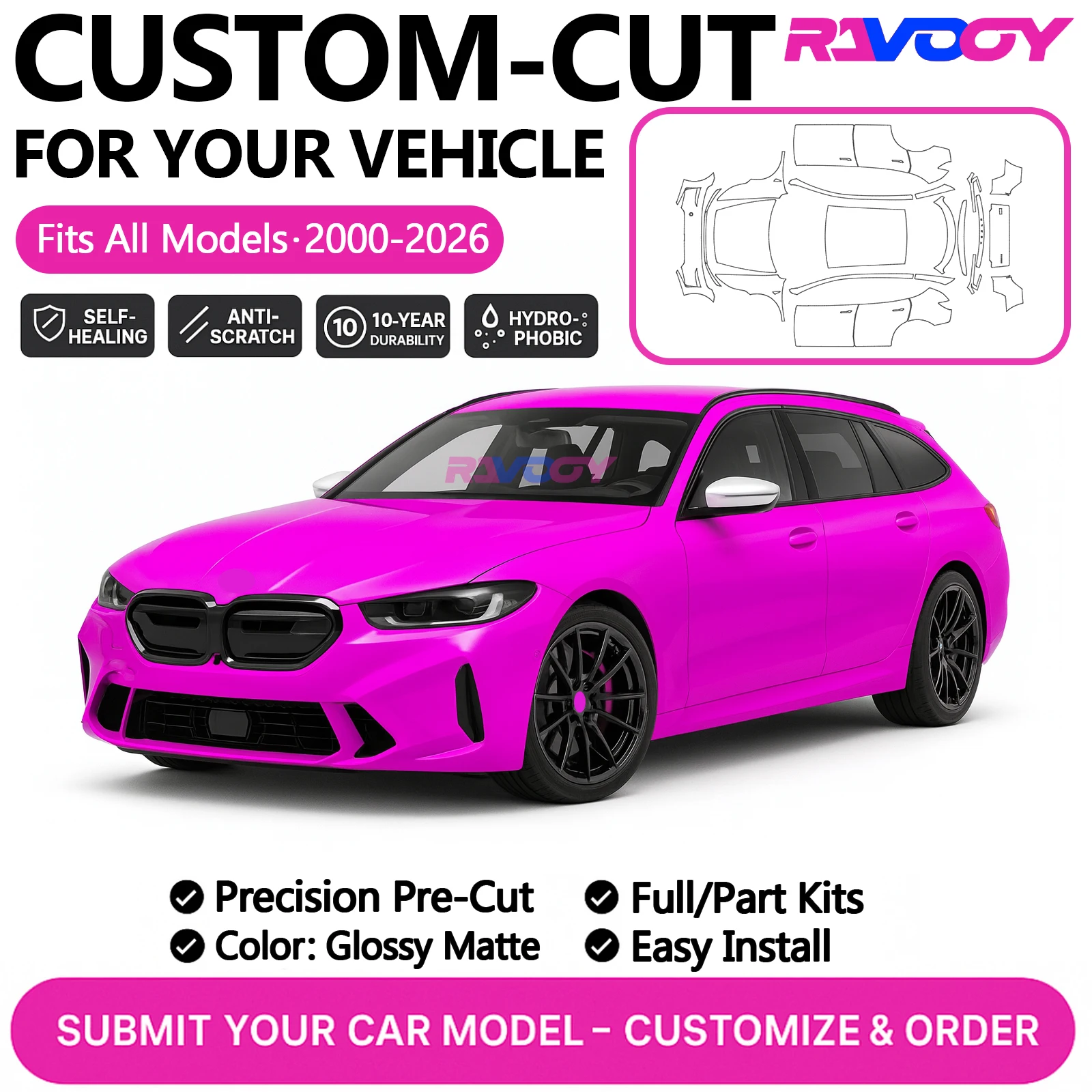 

Изготовленный на заказ комплект PPF для BMW M5 M5 Touring M8 2024–2026, защитная пленка для краски, глянцевый матовый передний бампер, полный комплект передней двери автомобиля