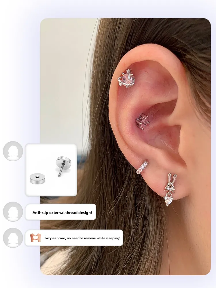 

RINING Store Rabbit Research Socie Titanium Steel Ear Studs Women's Quirky Design Cute Ear Bone Studs Adorable Earring Acce...