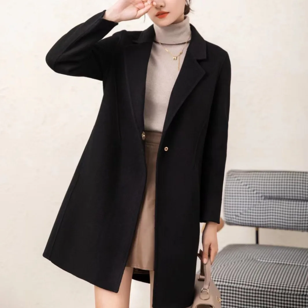 

Autumn and winter new women's double-sided woolen coat, high-end fashion temperament and thin pure wool coat, a variety of