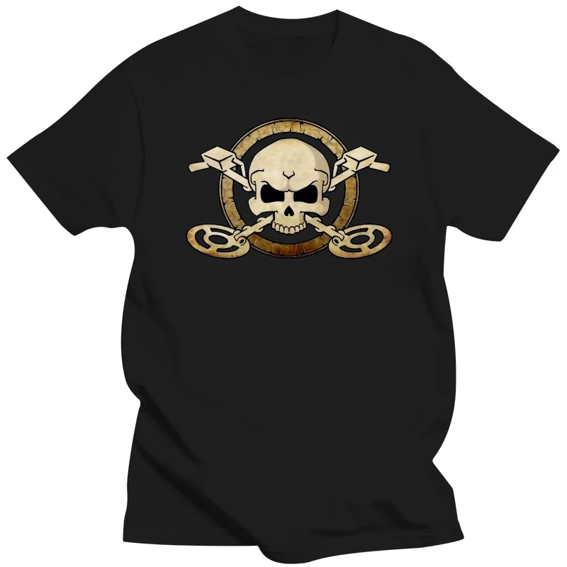 Men detectorist skull  crossbones t-shirt Metal detector short sleeve tee shirt Treasure hunter 2 sided cotton badge shirt