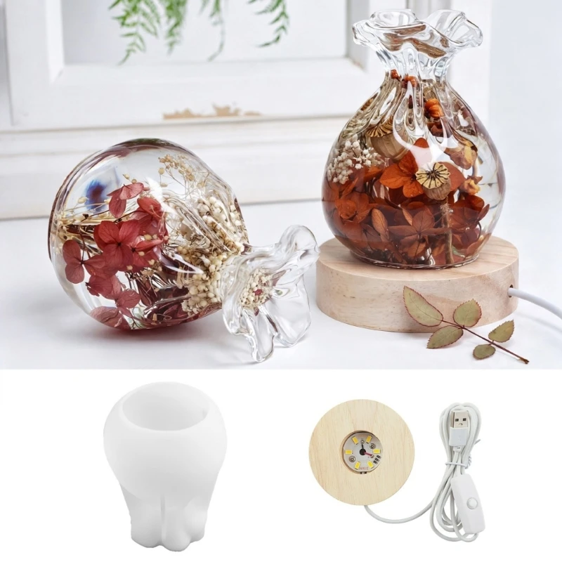 Silicone Resin Night Light Mold with USB Light Base, Smooth Release Casting Set for DIY Table Display Projects