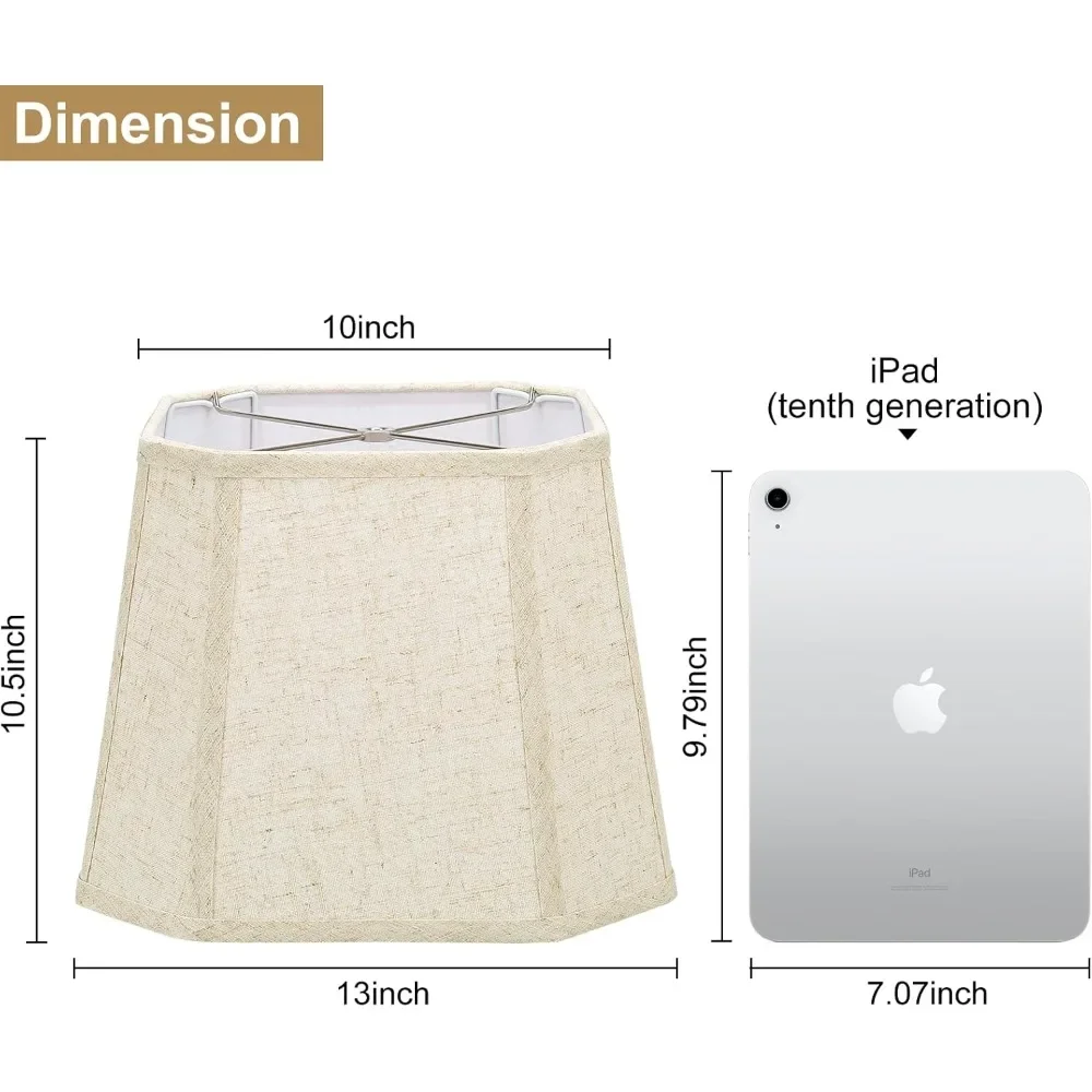 مجموعة ظلال مصابيح مستطيلة مكونة من 2، 10.5 بوصة × 10 بوصة × 13 بوصة أباجورة بيج زاوية متوسطة القطع مصنوعة يدويًا من الكتان الطبيعي، تتضمن عبوتين لتر