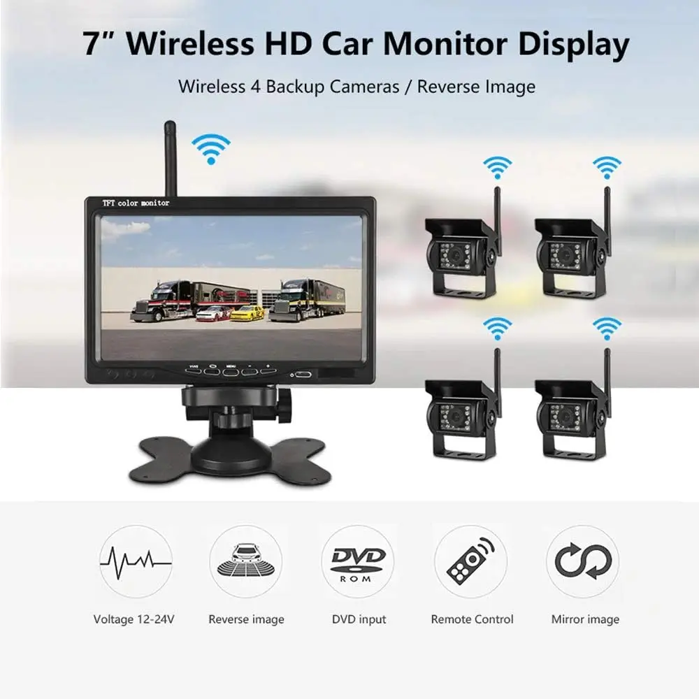 4pcs Wireless Vehicle Backup Cameras Plus 7