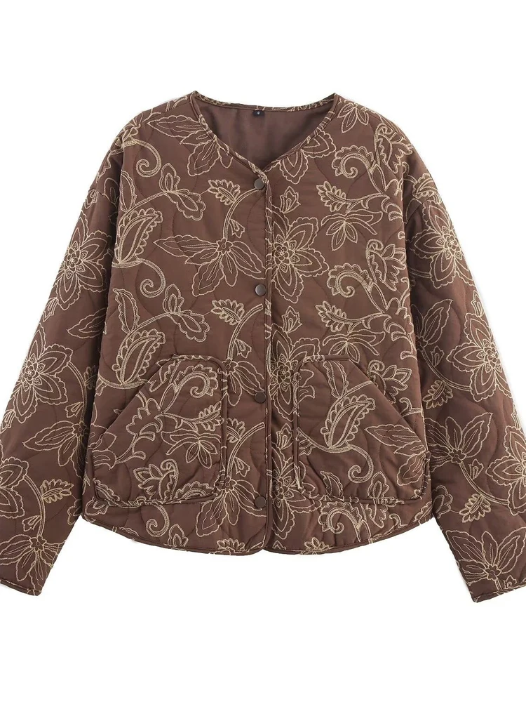 

Весна 2026, новинка Sle Long Sve, круглая женская хлопковая куртка Ne ket, украшенная вышивкой и покрытием, на одной пуговице...