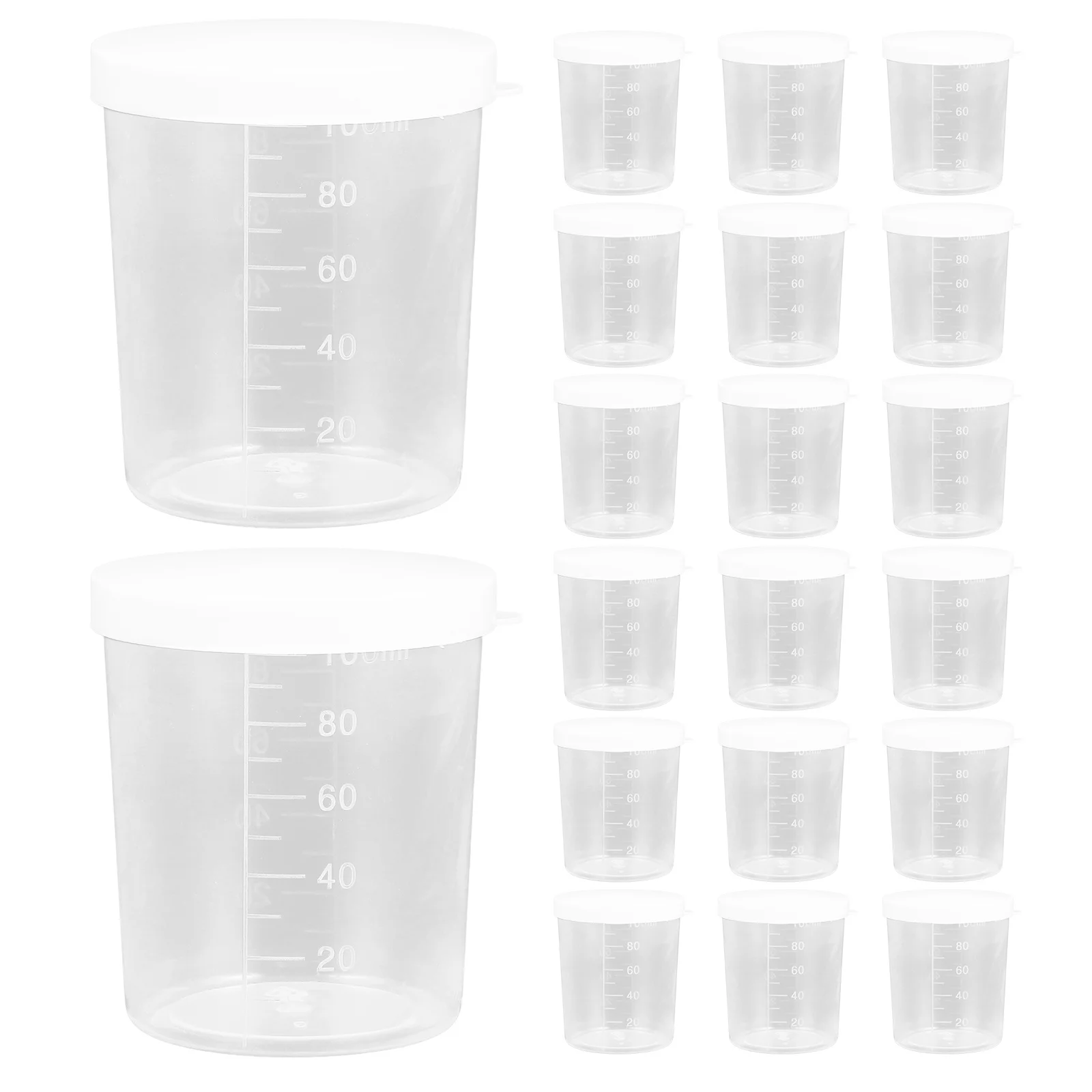 

20Pcs Graduated Transparent Sample Measuring Cups Leakproof Lids Liquid Storage Container Laboratory Accurate Scale