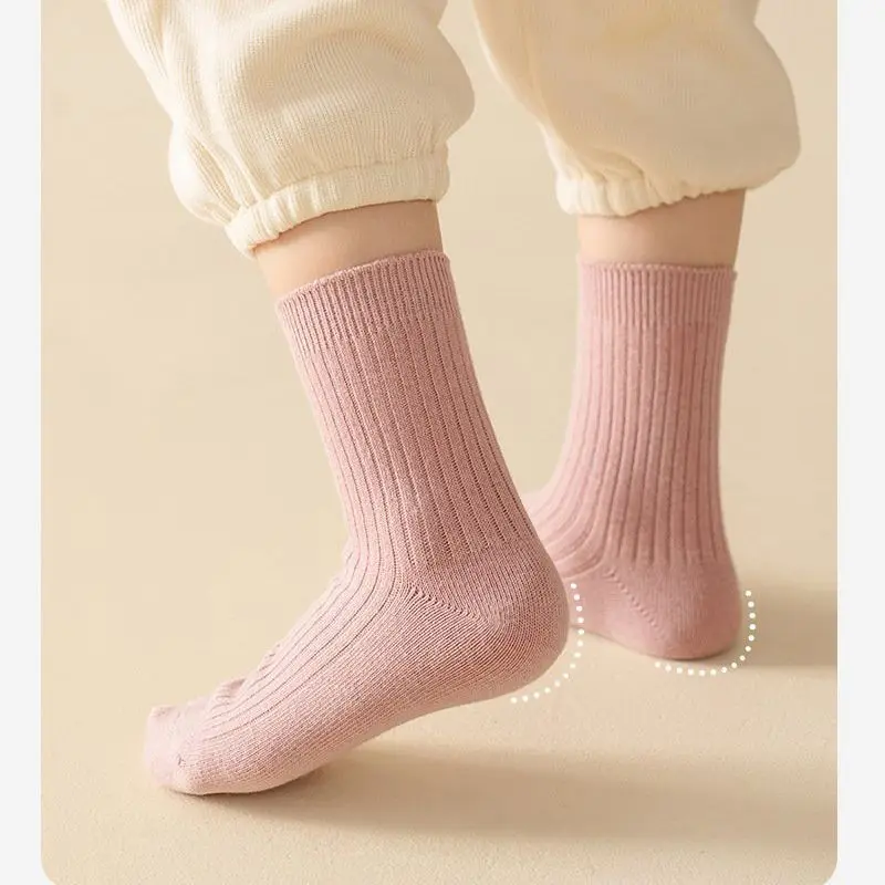 جوارب بناتي بإبرة مزدوجة بلون الحلوى من القطن الممشط بلون سادة للخريف والشتاء جوارب للأطفال للأطفال من سن 1 إلى 12 سنة #3