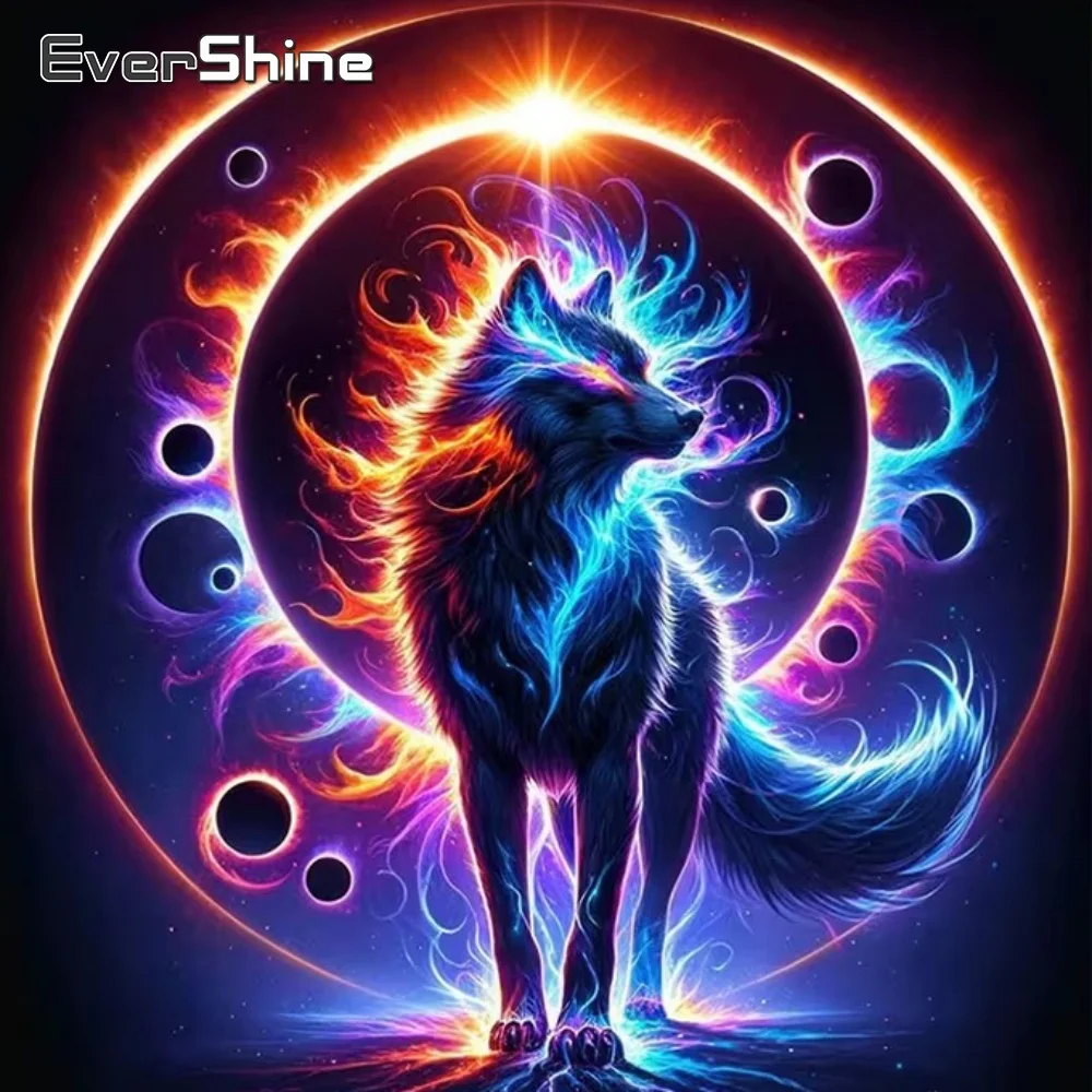 EverShine Diamant-Mosaik Wolf Tier Bastelset Kunstmalerei Planet DIY Stickmuster für Erwachsene Anfänger Heimdekoration