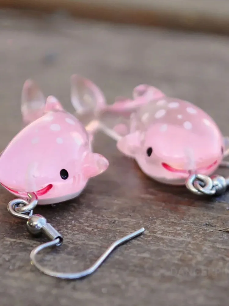Pink Shark Fish earrings cute kawaii earrings2022