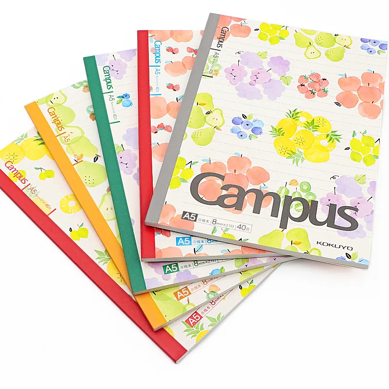 KOKUYO Campus A5 Notebook, 8mm Dot-Lined Ruled, 40 Pages, Fruit Series Design, Lay-Flat Perfect-Bound Notebook for School, Colle
